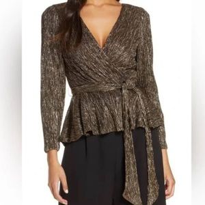 Eliza J Gold Metallic Long Sleeve Top